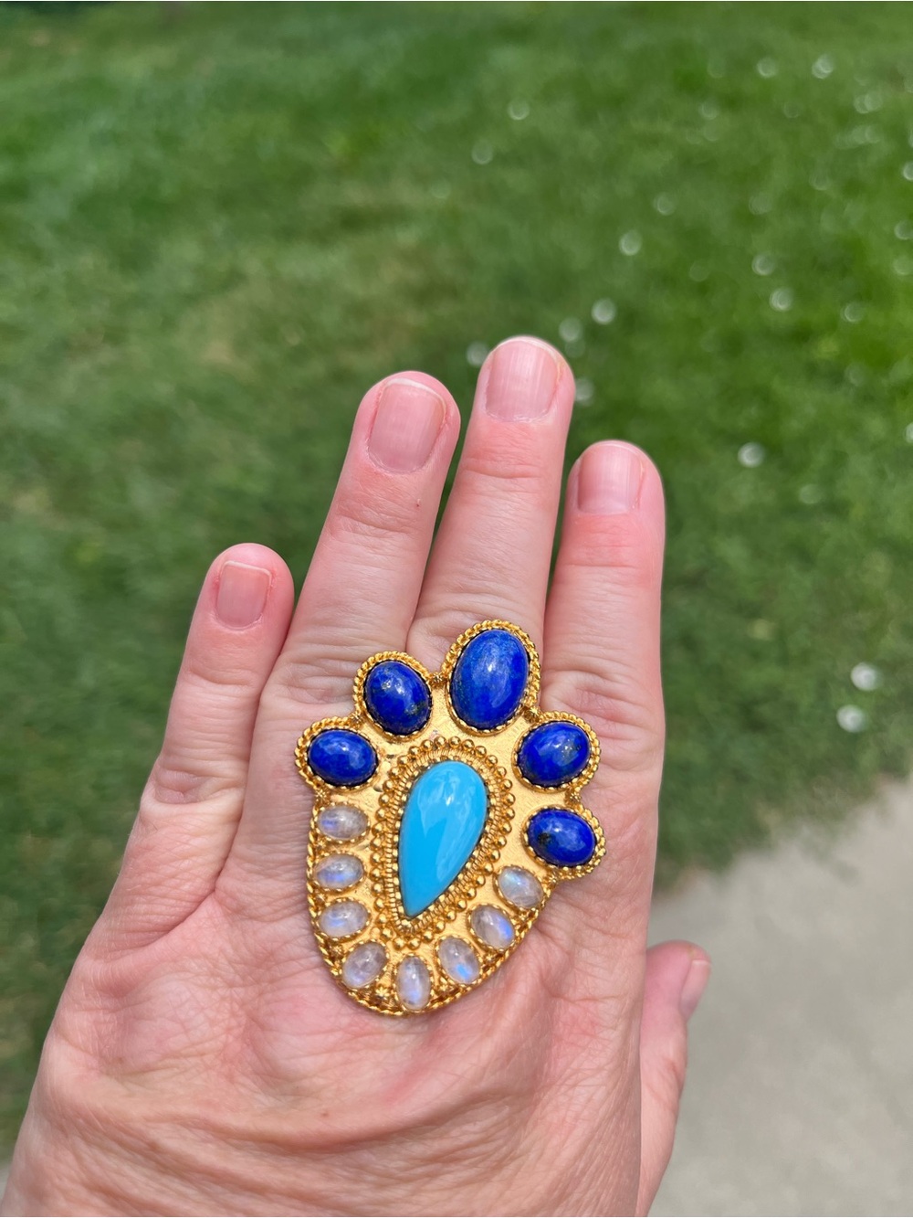 Gold-Tone Blue Turquoise Statement Ring
